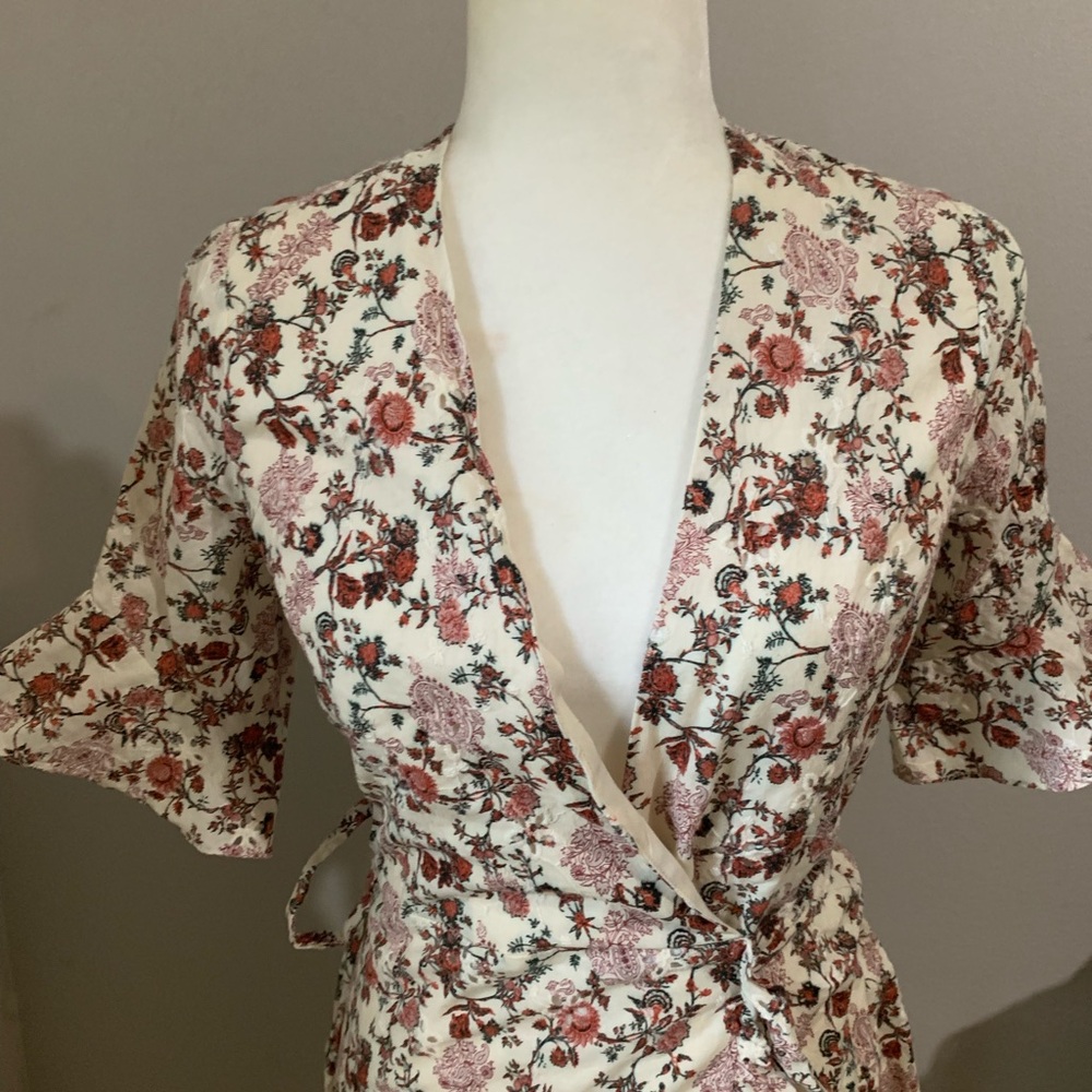 Wayf Floral Ruffle Mini Dress - Cream and Red - Picture 3 of 4